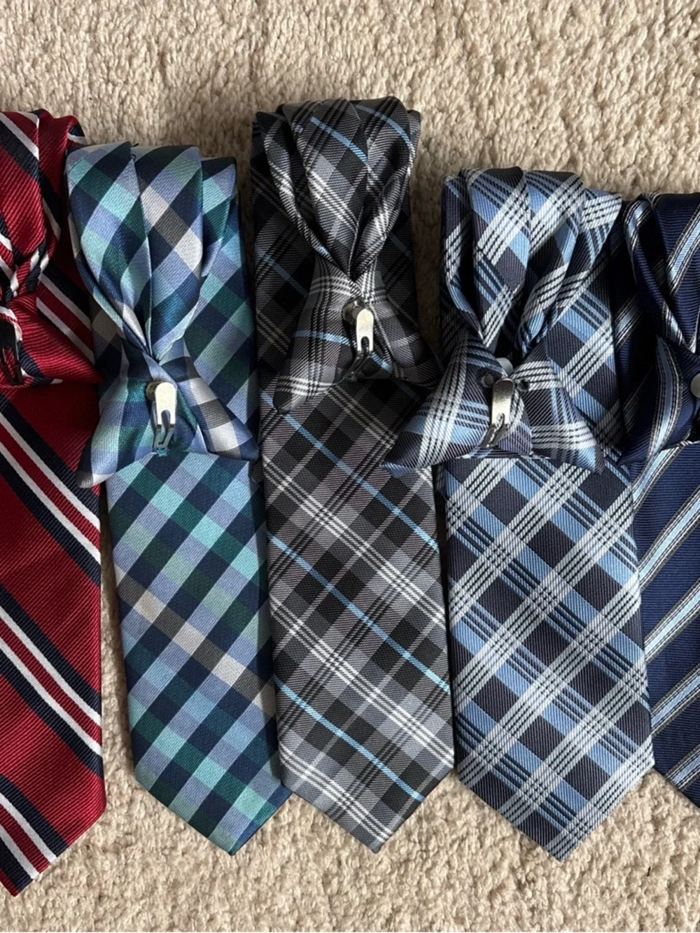 Boys Blue and Gray Plaid Adjustable Tie - Classic School Style